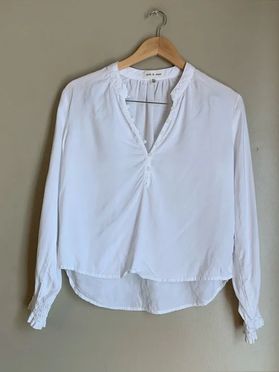 Cloth & Stone White Tencel Lyocell Peasant Blouse Petite Small Prairie Cottage - Picture 1 of 8